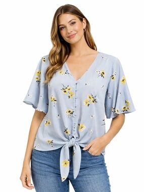 Lush Krisantha Floral Tie Front Blouse - Size Small